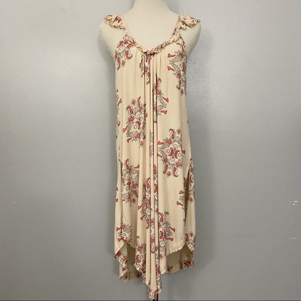 Free People Cream Orange Paisley Tunic Ruffle Top - Picture 1 of 8